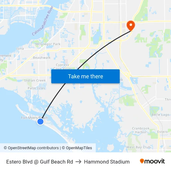Estero Blvd @ Gulf Beach Rd to Hammond Stadium map