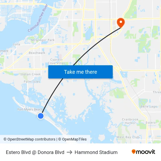 Estero Blvd @ Donora Blvd to Hammond Stadium map