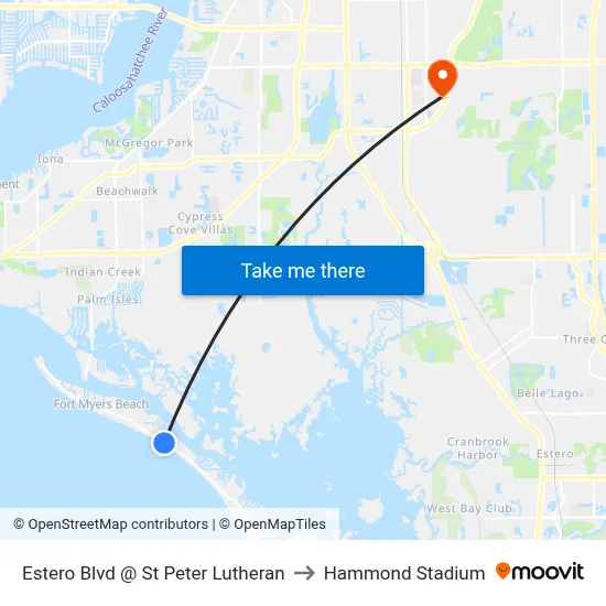 Estero Blvd @ St Peter Lutheran to Hammond Stadium map