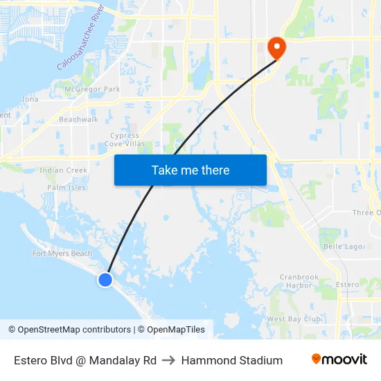 Estero Blvd @ Mandalay Rd to Hammond Stadium map