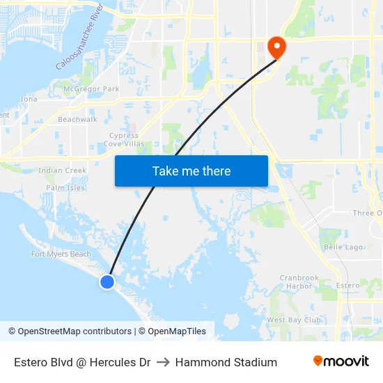 Estero Blvd @ Hercules Dr to Hammond Stadium map