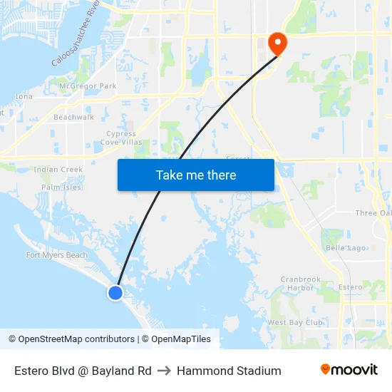 Estero Blvd @ Bayland Rd to Hammond Stadium map
