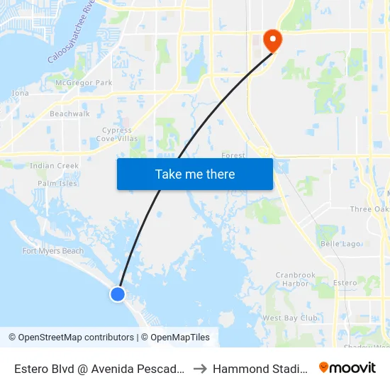 Estero Blvd @ Avenida Pescadora to Hammond Stadium map