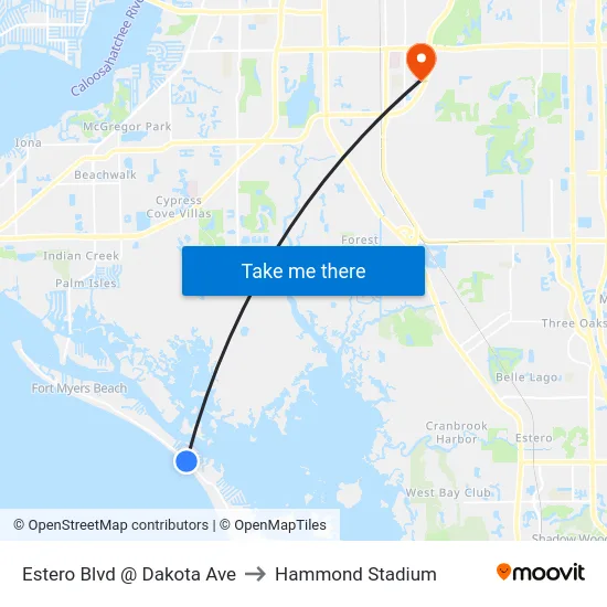 Estero Blvd @ Dakota Ave to Hammond Stadium map