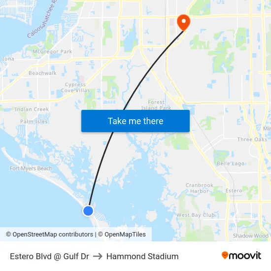 Estero Blvd @ Gulf Dr to Hammond Stadium map