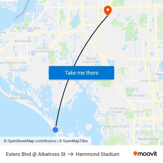 Estero Blvd @ Albatross St to Hammond Stadium map