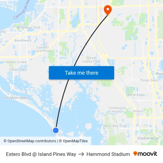 Estero Blvd @ Island Pines Way to Hammond Stadium map