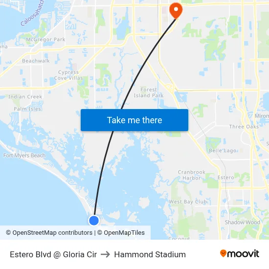 Estero Blvd @ Gloria Cir to Hammond Stadium map