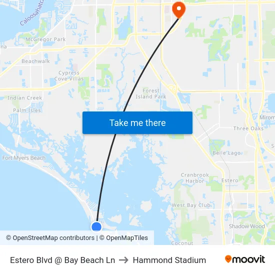 Estero Blvd @ Bay Beach Ln to Hammond Stadium map
