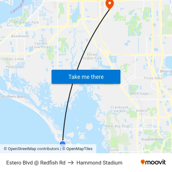 Estero Blvd @ Redfish Rd to Hammond Stadium map