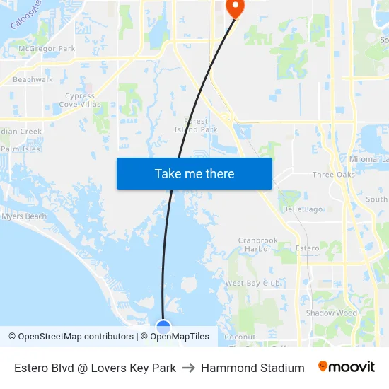 Estero Blvd @ Lovers Key Park to Hammond Stadium map