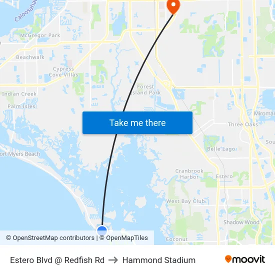 Estero Blvd @ Redfish Rd to Hammond Stadium map