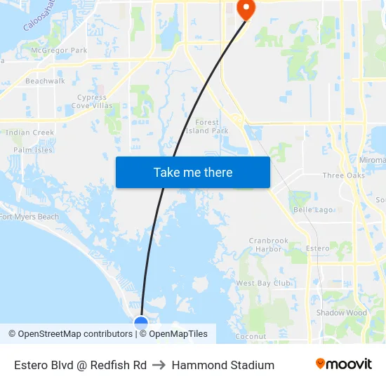 Estero Blvd @ Redfish Rd to Hammond Stadium map