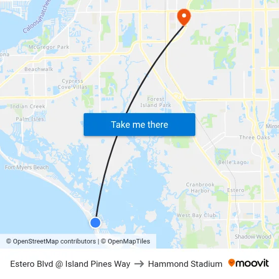 Estero Blvd @ Island Pines Way to Hammond Stadium map