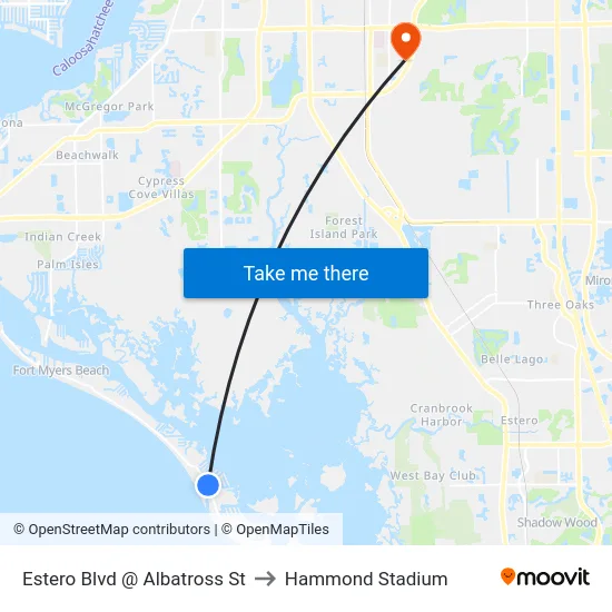 Estero Blvd @ Albatross St to Hammond Stadium map