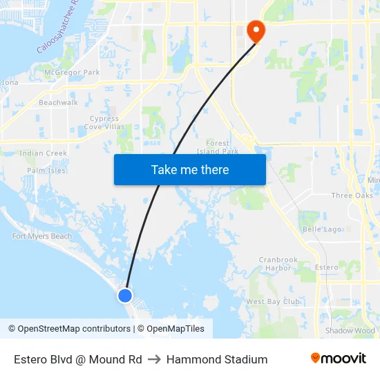 Estero Blvd @ Mound Rd to Hammond Stadium map
