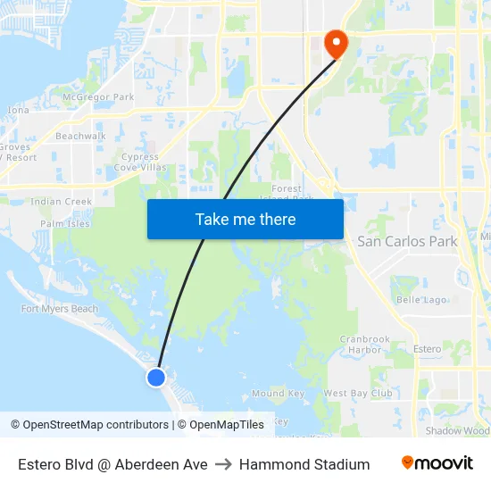 Estero Blvd @ Aberdeen Ave to Hammond Stadium map