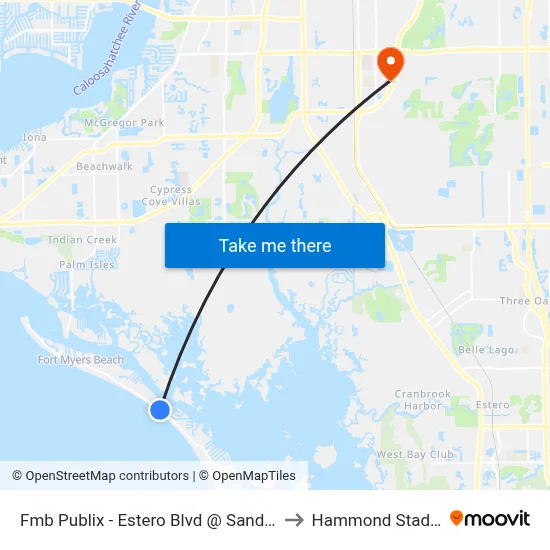 Fmb Publix - Estero Blvd @ Sanders Dr to Hammond Stadium map