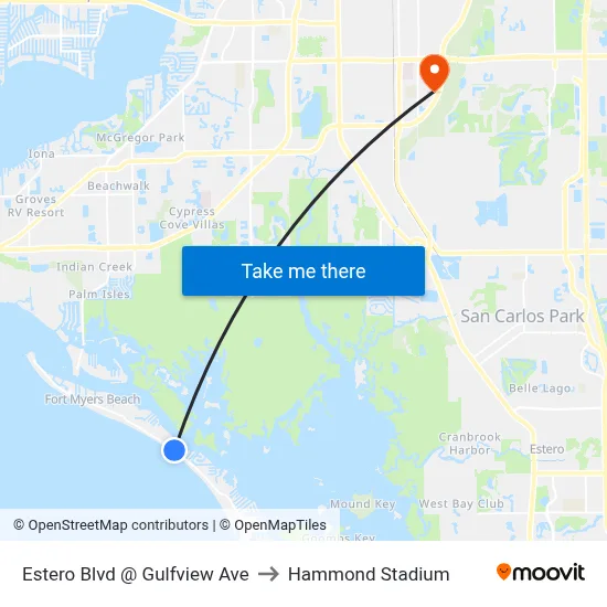 Estero Blvd @ Gulfview Ave to Hammond Stadium map