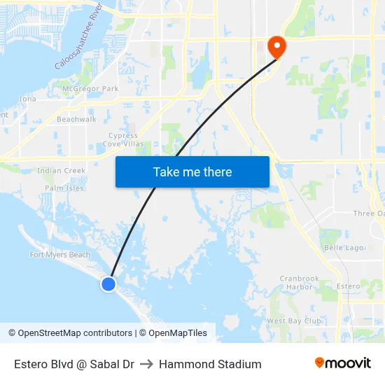 Estero Blvd @ Sabal Dr to Hammond Stadium map