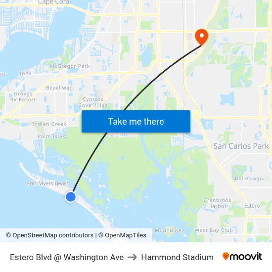 Estero Blvd @ Washington Ave to Hammond Stadium map