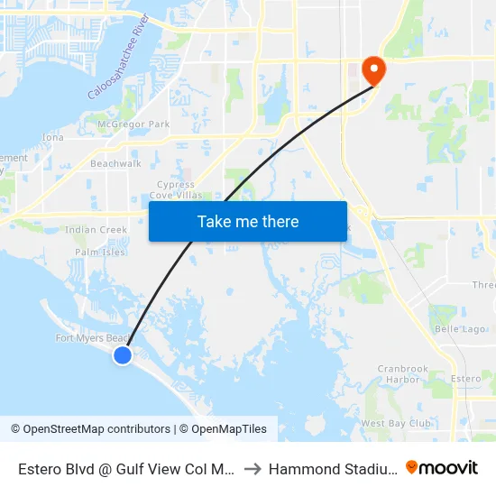 Estero Blvd @ Gulf View Col Mhp to Hammond Stadium map