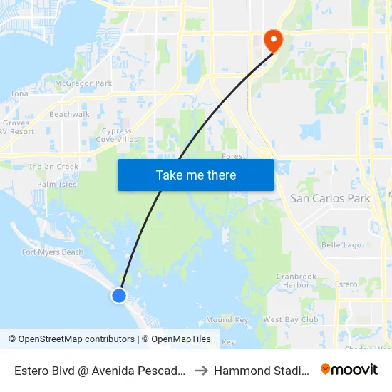 Estero Blvd @ Avenida Pescadora to Hammond Stadium map