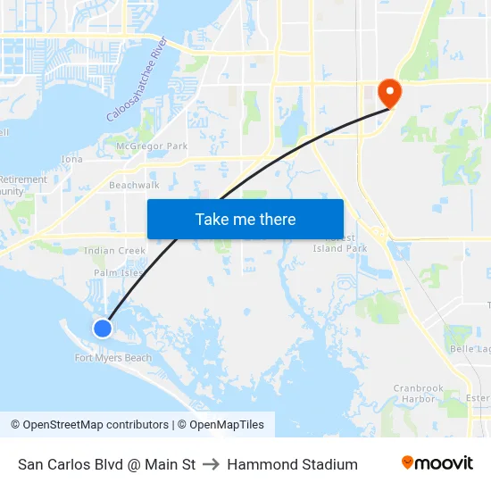 San Carlos Blvd @ Main St to Hammond Stadium map