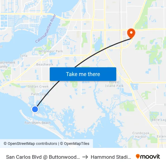 San Carlos Blvd @ Buttonwood Dr to Hammond Stadium map
