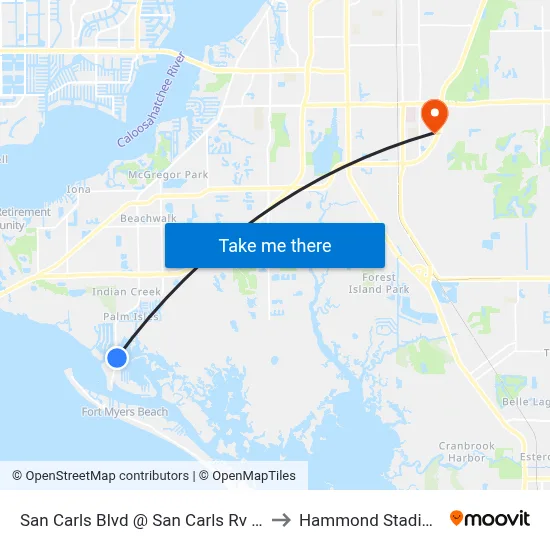San Carls Blvd @ San Carls Rv Pk to Hammond Stadium map