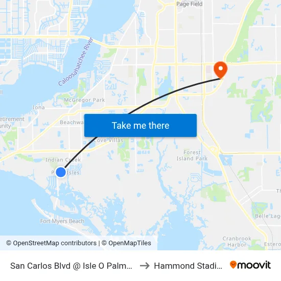 San Carlos Blvd @ Isle O Palms Dr to Hammond Stadium map