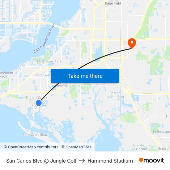 San Carlos Blvd @ Jungle Golf to Hammond Stadium map