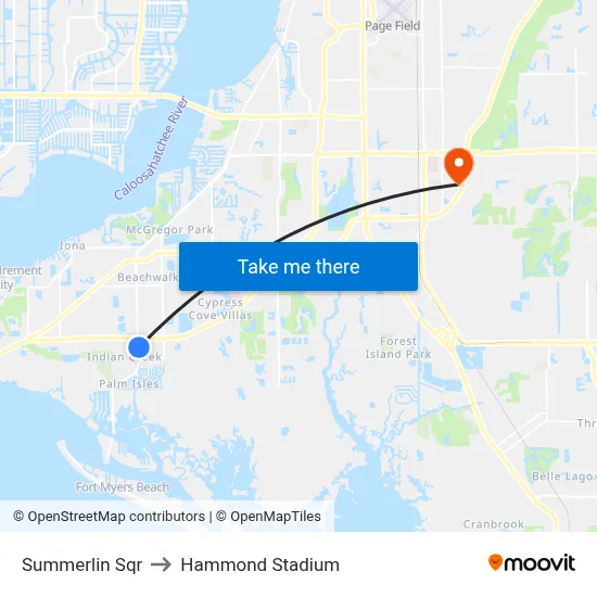 Summerlin Sqr to Hammond Stadium map