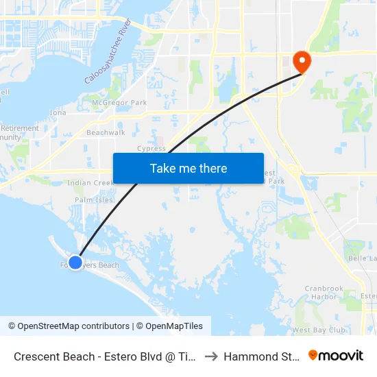 Crescent Beach - Estero Blvd @ Times Square to Hammond Stadium map