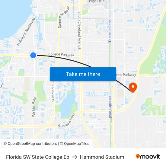 Florida SW State College-Eb to Hammond Stadium map