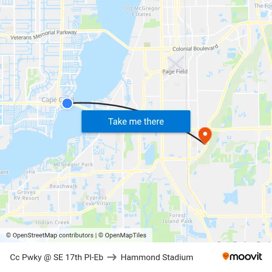 Cc Pwky @ SE 17th Pl-Eb to Hammond Stadium map