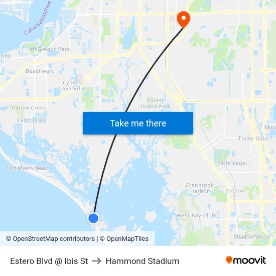 Estero Blvd @ Ibis St to Hammond Stadium map
