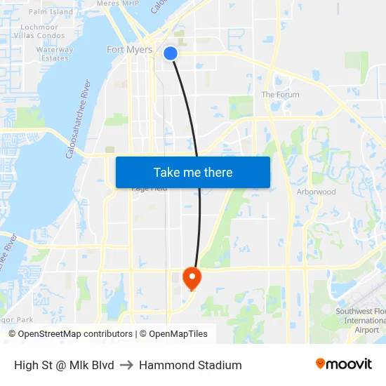 High St @ Mlk Blvd to Hammond Stadium map