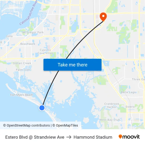 Estero Blvd @ Strandview Ave to Hammond Stadium map