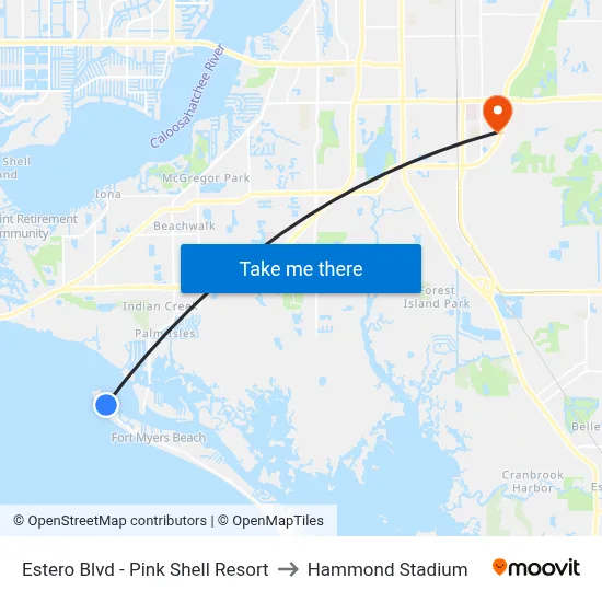 Estero Blvd - Pink Shell Resort to Hammond Stadium map