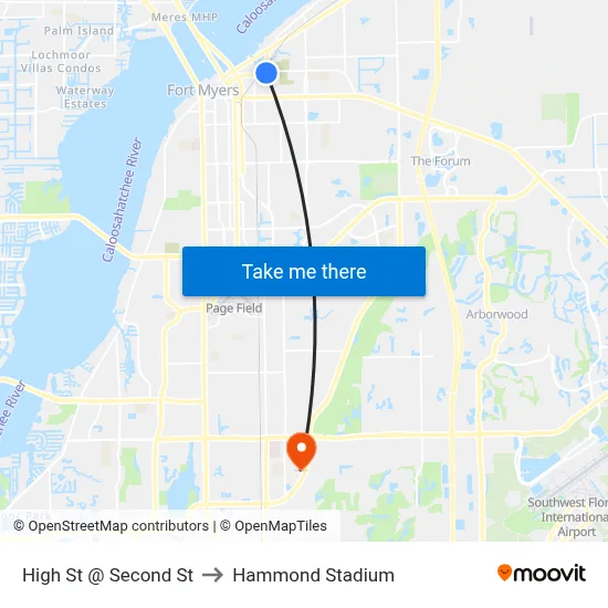 High St @ Second St to Hammond Stadium map