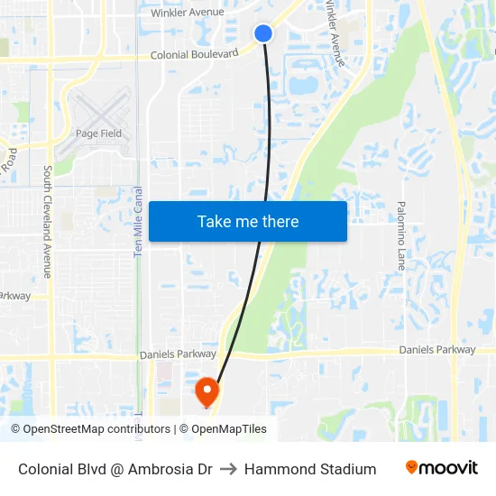 Colonial Blvd @ Ambrosia Dr to Hammond Stadium map