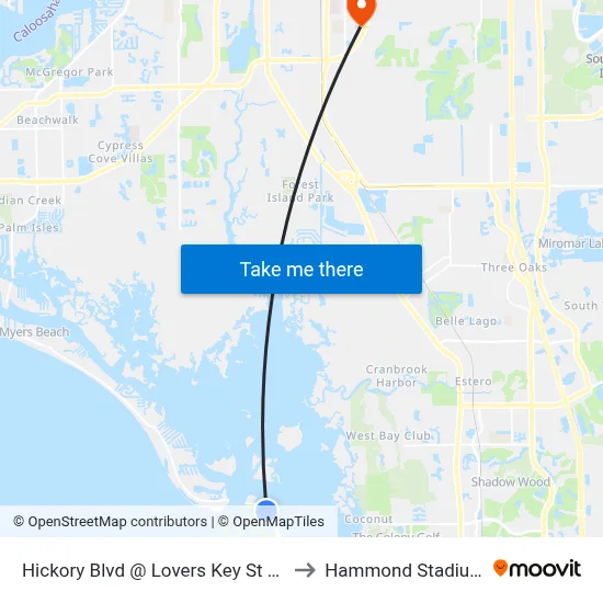 Hickory Blvd @ Lovers Key St Pk to Hammond Stadium map
