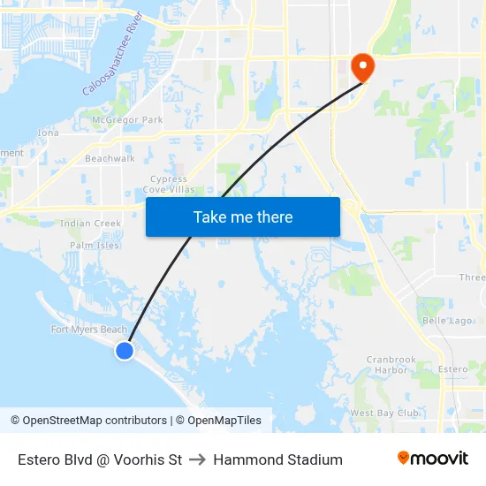 Estero Blvd @ Voorhis St to Hammond Stadium map