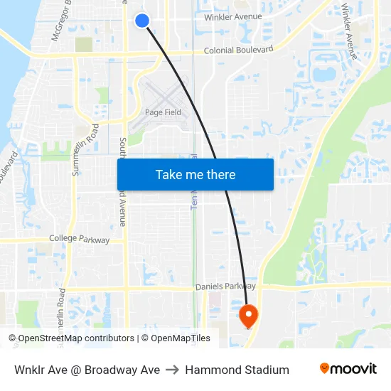 Wnklr Ave @ Broadway Ave to Hammond Stadium map