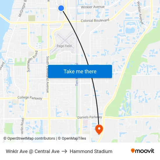 Wnklr Ave @ Central Ave to Hammond Stadium map