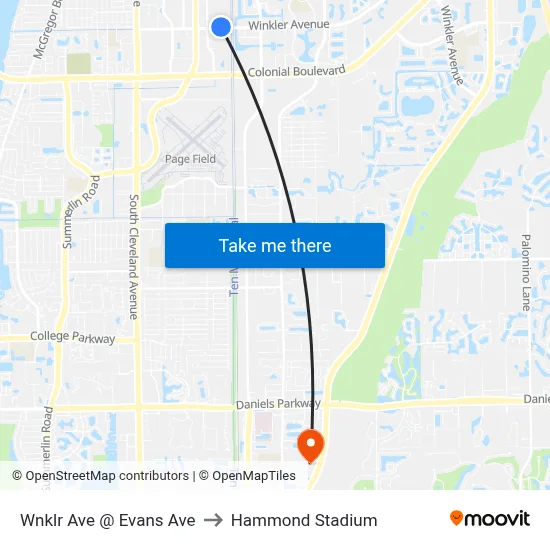 Wnklr Ave @ Evans Ave to Hammond Stadium map