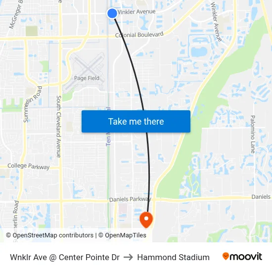 Wnklr Ave @ Center Pointe Dr to Hammond Stadium map