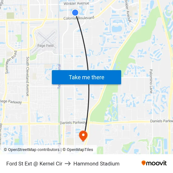 Ford St Ext @ Kernel Cir to Hammond Stadium map