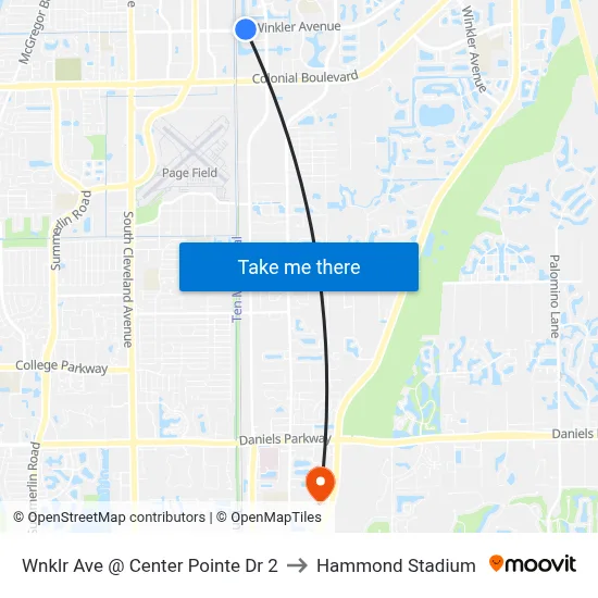 Wnklr Ave @ Center Pointe Dr 2 to Hammond Stadium map
